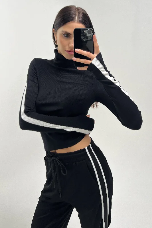 Jackson Rib Full Length Turtleneck - Black/White