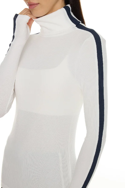 Jackson Rib Full Length Turtleneck - White/Indigo