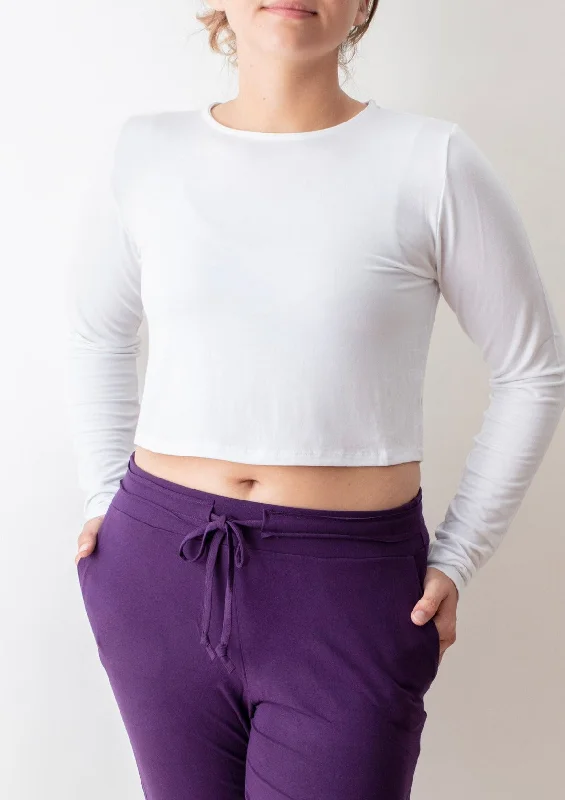 Morgan WHITE Crop Long Sleeve Tailored Tee