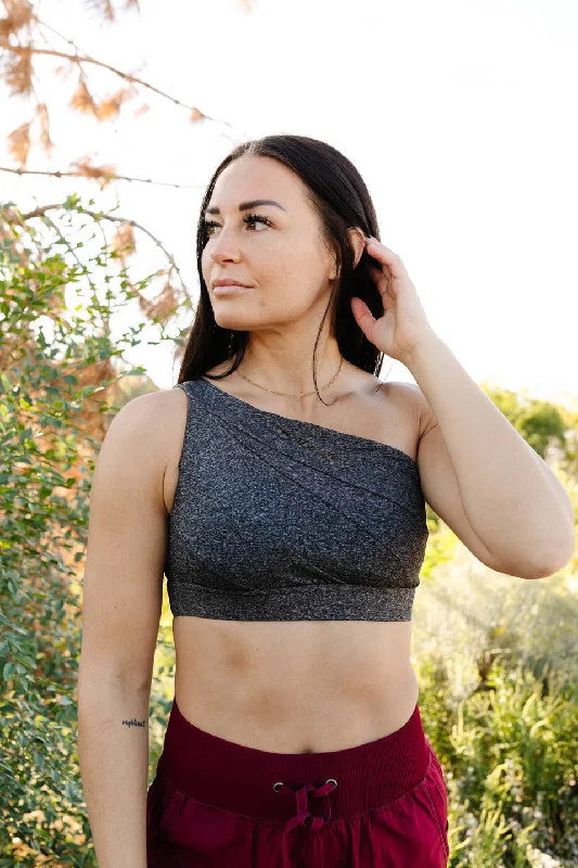 Asymmetric Sports Bra in Heather Grey